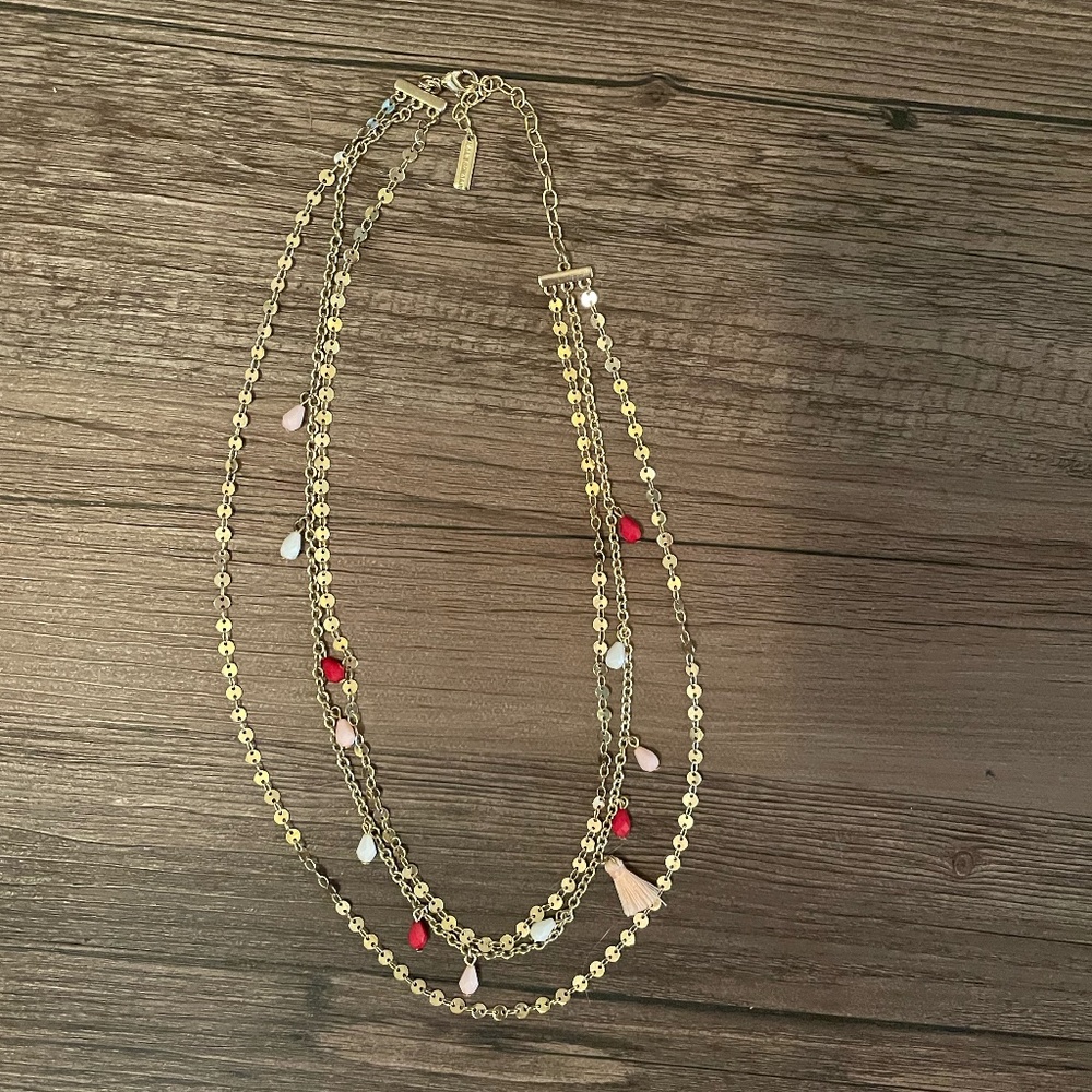 Three-Strand Bead and Tassel Necklace